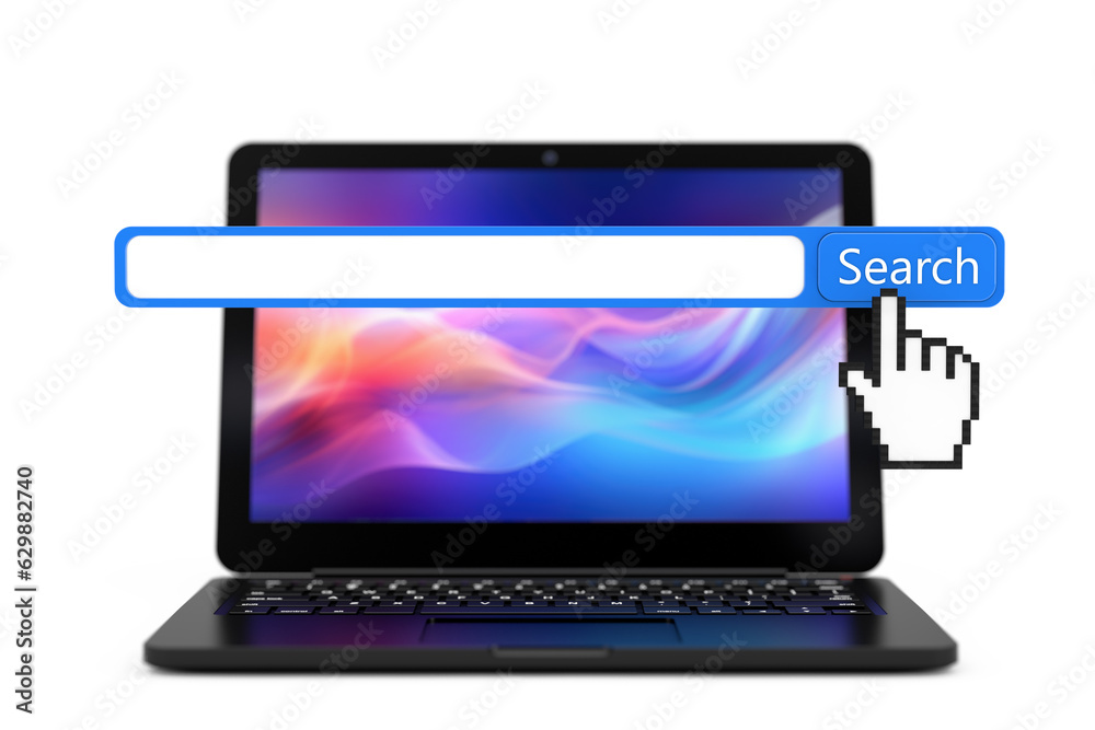 Leinwandbilder modern laptop with internet search bar engine browser window. 3d rendering
