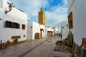 Morocco. Rabat. The white houses of the Kasbah of Udayas fortress.