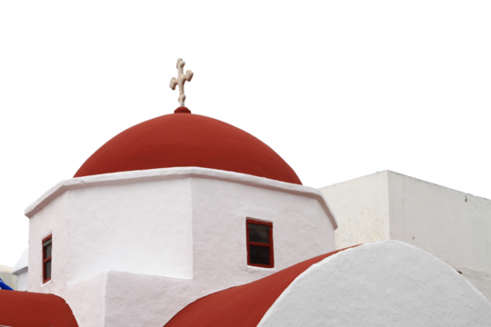 Church isolated on transparent background, PNG. Greek island