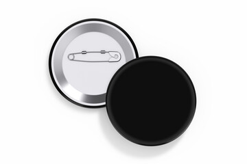 Front and Back View of Black Button Badges Mockup. 3d Rendering