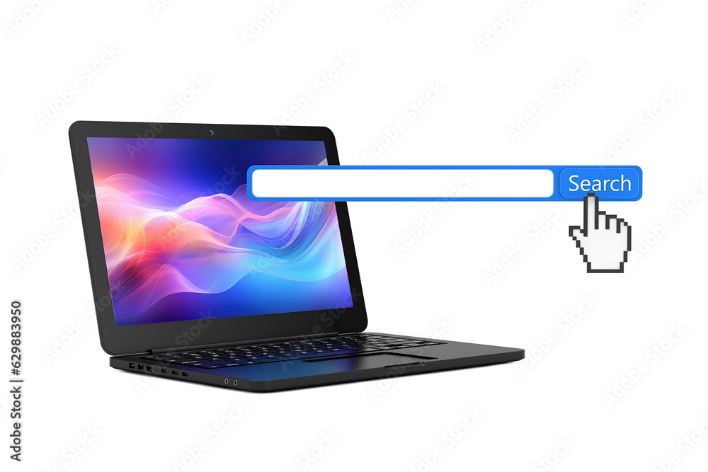 Aufkleber Modern Laptop with Internet Search Bar Engine Browser Window. 3d Rendering