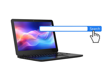 Modern Laptop with Internet Search Bar Engine Browser Window. 3d Rendering