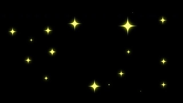 Twinkling stars animation, retro, yellow, cartoon, vector, doodles style stars blinking on black background. 