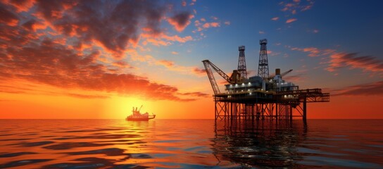 Fototapeta na wymiar Oil platform on the ocean. Offshore drilling for gas and petroleum.