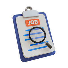 3d minimal job searching. job recruitment. job clipboard with magnifying glass. 3d illustration.