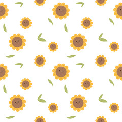 Sunflower cute kawaii seamless pattern.autumn and cozy Perfect ornament for fashion fabric or other printable covers.