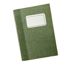 green notebook isolated on transparent background, PNG.