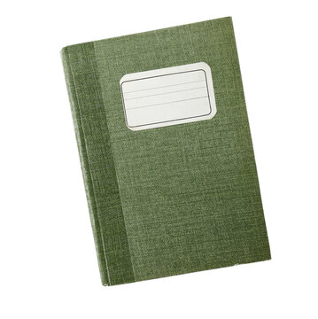 green notebook isolated on transparent background, PNG.