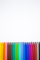 Multi-colored felt tip pens on white background. Back to school colorful banner. Copy space.