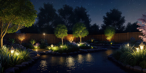 Fototapeta premium Beautiful Shining Lamps In The Park Environment In The Night