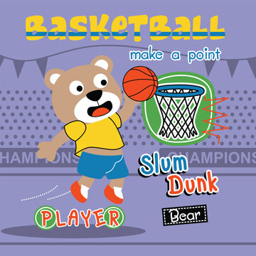 Bear Play Basketball Funny Animal Cartoon,vector Illustration