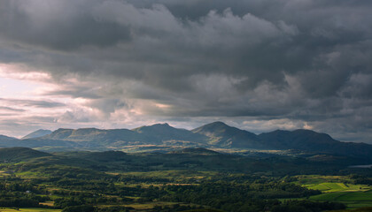The lake District Mountains under a stormy sky in summer