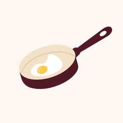 Scrambled egg in a frying pan. Home cooked food, fried eggs on isolated white background. Vector illustration cartoon flat style.