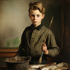 Portrait of a Boy with a brush in his hands from the 19th century