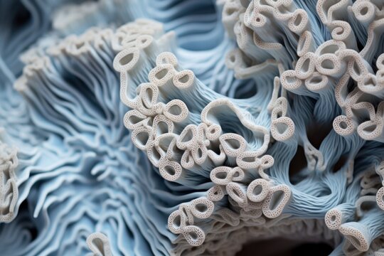 Macro photo of coral texture in striking blue tones, showcasing the intricate beauty of marine life