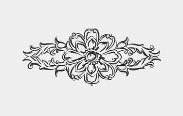 Hand drawn vector abstract outline,graphic,line vintage baroque ornament floral frame border in minimalistic modern style.Baroque floral vintage outline design concept.Vector antique frame isolated. - 629889157