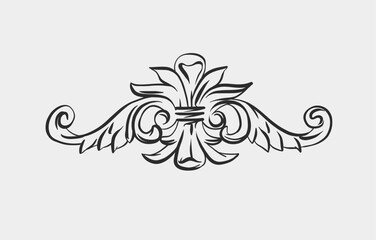Hand drawn vector abstract outline,graphic,line vintage baroque ornament floral frame border in minimalistic modern style.Baroque floral vintage outline design concept.Vector antique frame isolated. - 629890117