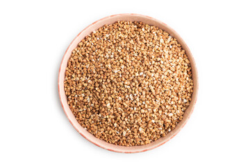 Raw buckwheat isolated on white, top view