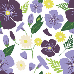Seamless flower pattern with periwinkle and daisy 