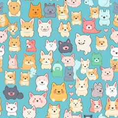 Seamless patterns of cute dogs cartoon drawing. Watercolor illustration background, Generative AI