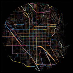 Colorful Map of Provo, Utah with all major and minor roads.