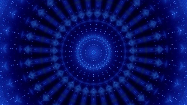Blue Blurred Kaleidoscope Video Animation Loop with Dotted Ornament - Glowing Visualsoptical Illusion Background