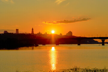 Cityscape in Kyiv at sunset. - 629892966