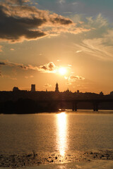 Cityscape in Kyiv at sunset. - 629892977