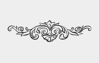 Hand drawn vector abstract outline,graphic,line vintage baroque ornament floral frame border in minimalistic modern style.Baroque floral vintage outline design concept.Vector antique frame isolated.