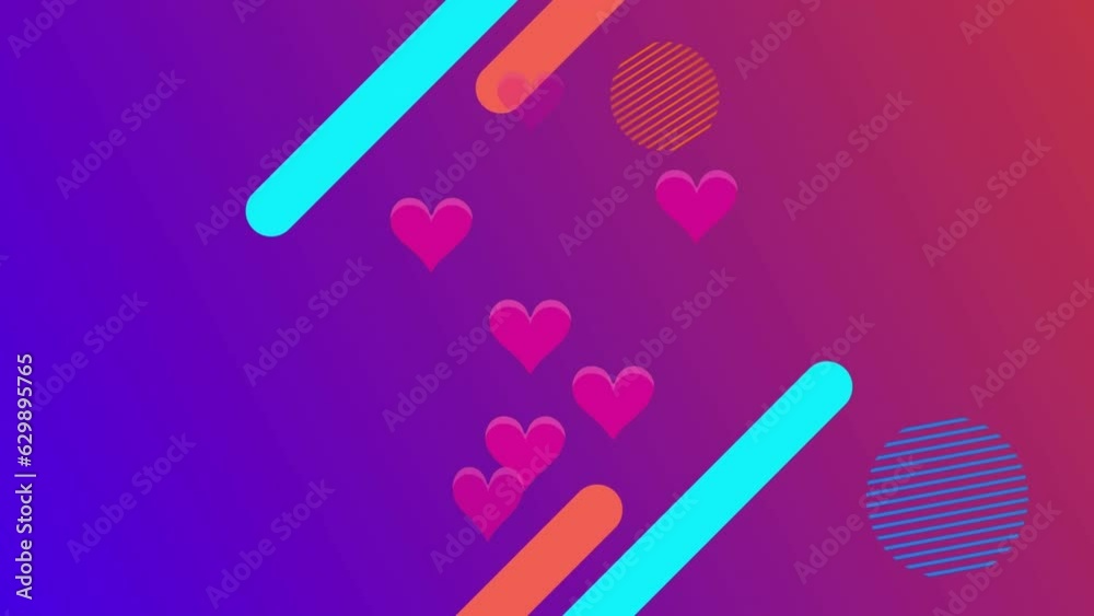 Canvas Prints Animation of bars, lines, circles over heart shapes against gradient background