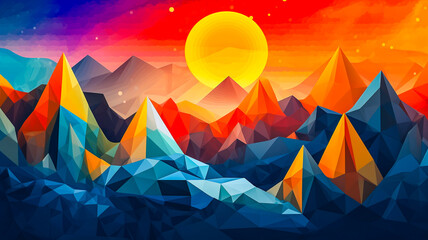 Fototapeta na wymiar Illustration de paysage de montagne coloré - Générative ia
