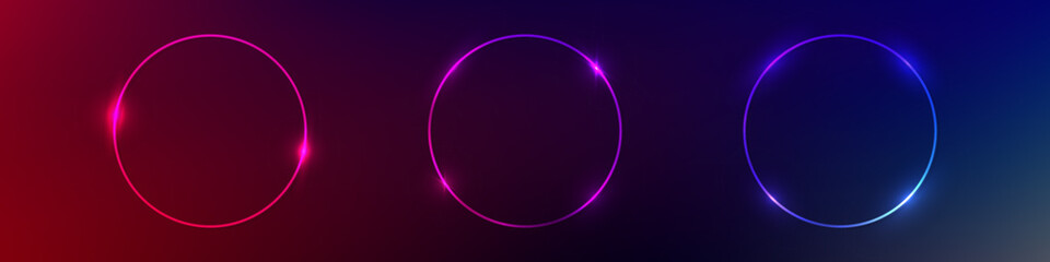 Set of neon frames with shining effects