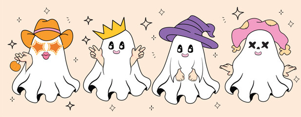 Cute ghost collection, cute halloween character vector