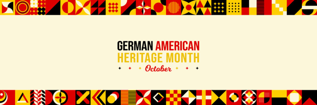 German American Heritage Month Abstract Background. October Awareness Celebration Poster. Horizontal typography website header banner vector illustration. Neo Geometric pattern concept promotion card