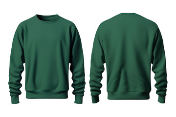 Blank green sweatshirt in front and back view, mockup, isolated, white background, generative ai