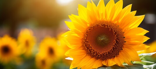 Fototapeta premium Sunflower field. Generative AI technology.