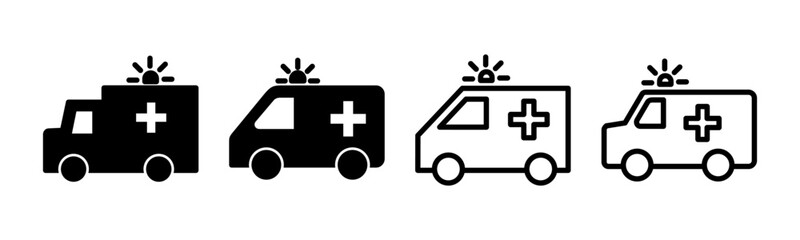 Ambulance icon set illustration. ambulance truck sign and symbol. ambulance car