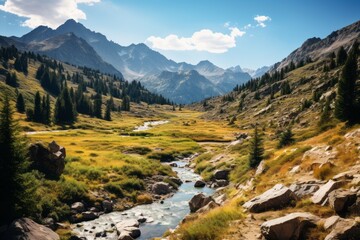 Fototapeta na wymiar Rocky Mountain Pass with Breathtaking Vistas, Generative AI