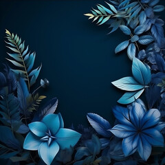 Collection of tropical leaves,foliage plant in blue color with space background