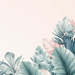 Collection of tropical leaves,foliage plant in pastel color with space background