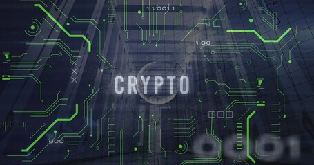 Animation of crypto text, binary codes, computer language, mathematical equations over server room - Powered by Adobe