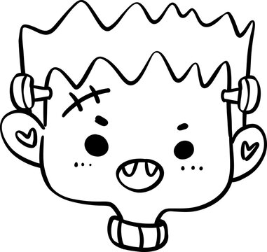 Cute Playful Halloween green dead man Costume Kid Doodle. Adorable Spooky Character outline.