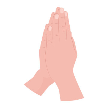 Two hands folded in supplication. Praying gesture, symbol of faith. Vector over white background.