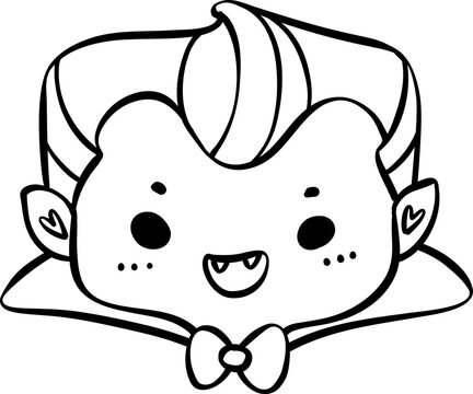 Cute Playful Halloween Dracula Costume Kid Doodle. Adorable Spooky Character outline.