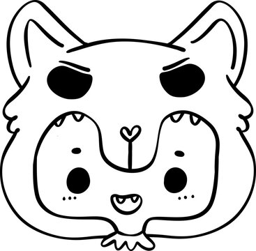 Cute Playful Halloween wolf Costume Kid Doodle. Adorable Spooky Character outline.