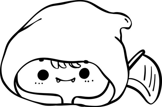Cute Playful Halloween scary Costume Kid Doodle. Adorable Spooky Character outline.