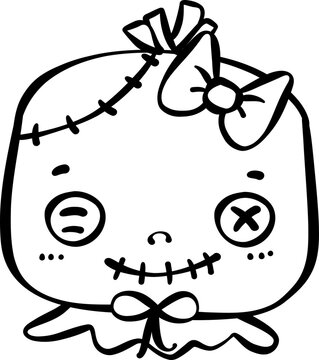 Cute Playful Halloween doll Costume Kid Doodle. Adorable Spooky Character outline.