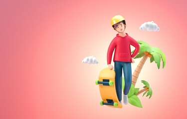 Isolated Man Skateboarding. 3D Illustration