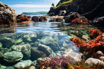 Rocky Shoreline with Tide Pools and Marine Life, Generative AI