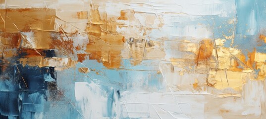 Blue and gold paint texture background. Generative AI technology.